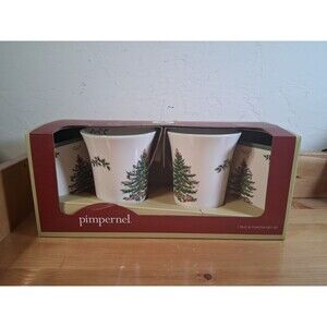 Pimpernel Spode Christmas Tree Mug & Coaster Set 2 Stoneware Cups Handles New!